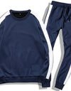 Men's Self Pattern Slim Fit Navy Blue Fleece Tracksuit