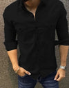 Black Cotton Solid Long Sleeves Casual Shirt