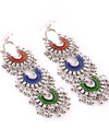Supriya Women's Silver Oxidized Hook Dangler Hanging Fashion Earrings-Multicolour