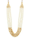 Three Layer White Pearl Gold Plated Kundan Necklace Set with Earrings