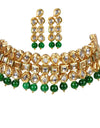 Elegant Gold Plated Bollywood Inspired Green Traditional Kundan Necklace Set