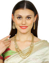 Three Layer White Pearl Gold Plated Kundan Necklace Set with Earrings