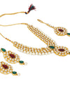 Gold Plated Kundan Pearl Party Wear Traditional Necklace Jewellery Set with Maang Tikka and Earring