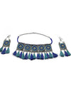 Afghani Boho Handcrafted Tassels Oxidized Silver Necklace Set
