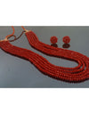 Five Layer Red Crystal Beads Necklace With Earrings