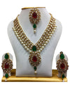 Gold Plated Kundan Pearl Party Wear Traditional Necklace Jewellery Set with Maang Tikka and Earring