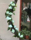 Repika Silk Polyester Artificial Big White Rose Vine Flowers With Green Leaves For Wall Decoration (Color: White,Length: 7.5 Feet)