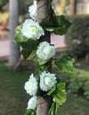 Repika Silk Polyester Artificial Big White Rose Vine Flowers With Green Leaves For Wall Decoration (Color: White,Length: 7.5 Feet)