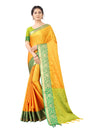 Heemalika Women's Silk Saree With Blouse (Yellow With Green, 5-6 Mtrs)