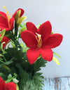 Soumya Artificial Flowers Bunch Bouquet Of 5 Red Lily For Home Decoration (Color: Red, Material: Silk Polyester)