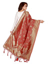 Soumya Women's Banarasi Silk Floral Printed Dupatta (Red, Length:2-2.4 mtr)