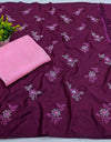 Heemalika Women's Vichitra Silk Floral Rubber Printed Sarees (Wine, 5-6 Mtrs)