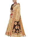 Heemalika Women's Cotton Stripes Printed, Foil And Stone Embellished Saree With Blouse (Cream, 5-6 Mtrs)