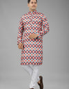 Rudeeyo Men's Multi Color Full Sleeves Mandarin Collar Printed Ethnic Kurta Set