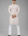 Rudeeyo Men's Multi Color Full Sleeves Mandarin Collar Printed Ethnic Kurta Set