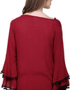 Women's Cotton Blend Solid Pom Pom Bell Sleeves Top